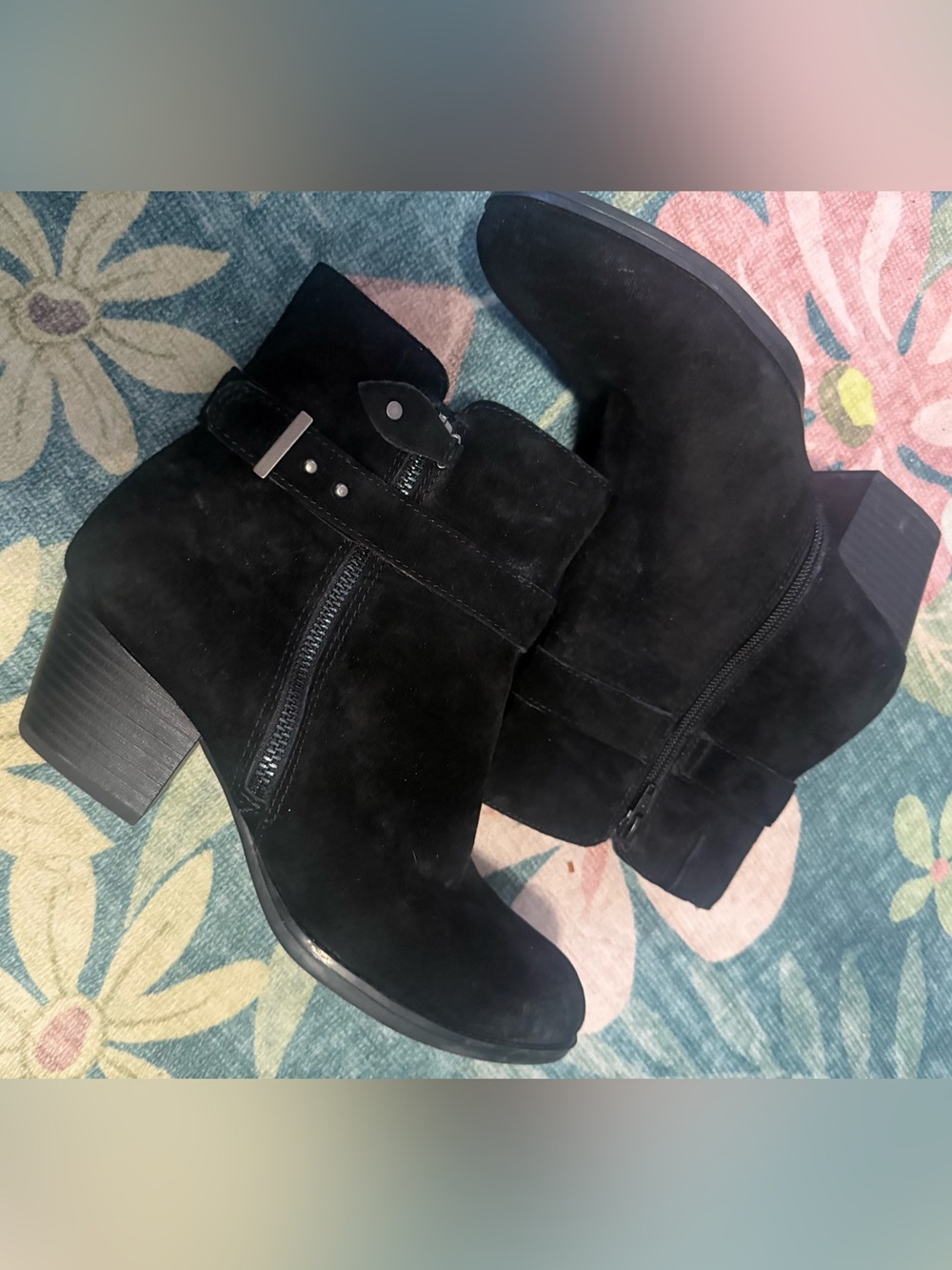Earth Brand Women’s Black Suede Ankle Booties with Side Buckle